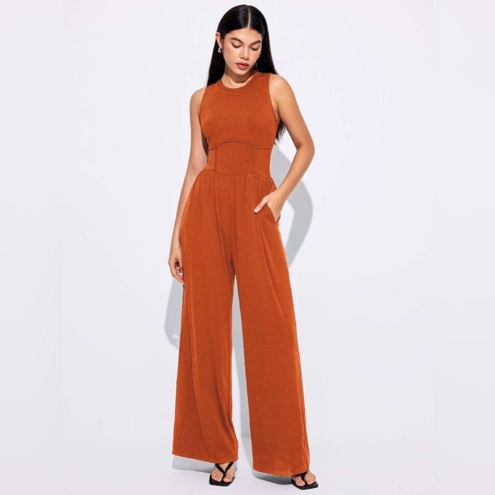 Cider Sleeveless Wide Leg Ribbed Jumpsuit Size XS